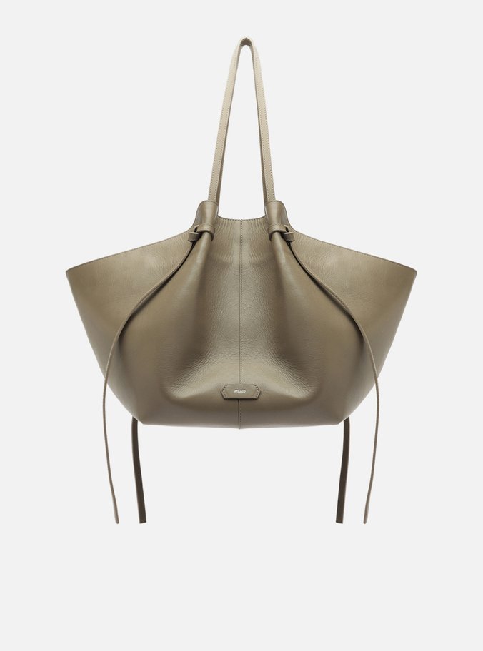 Bolsa Shopping Cinza Couro Grande Soft Tiras