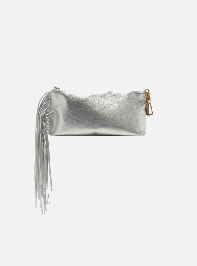 Tiracolo Prata Couro Pequena Franjas Elos