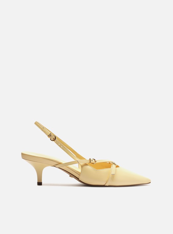 Scarpin Amarelo Couro Kitten Slingback