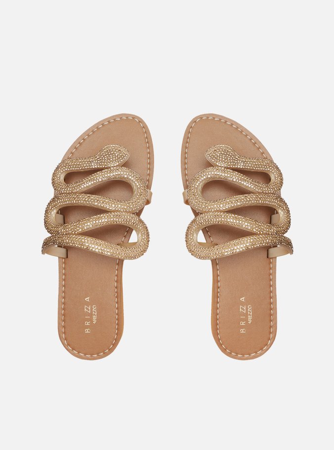 Rasteira Prata Bico Redondo Snake Strass Nancy
