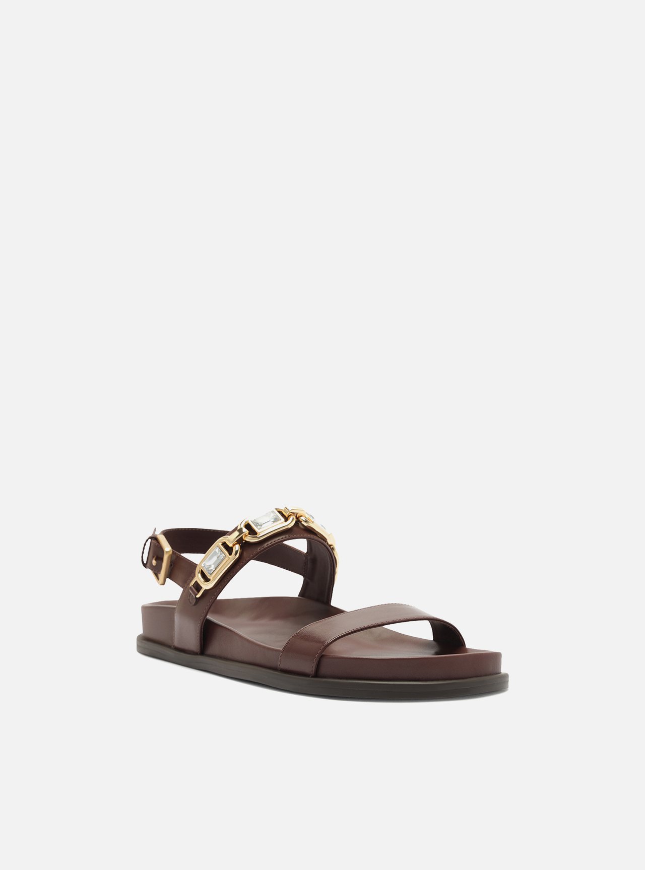 Sandália Papete Dourada Couro Flatform Pedraria — foto 2