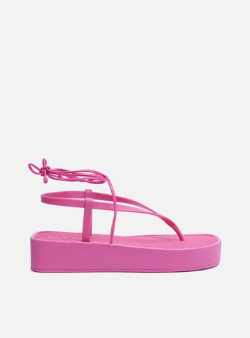 Sandália Rosa Flatform Amarração Bela