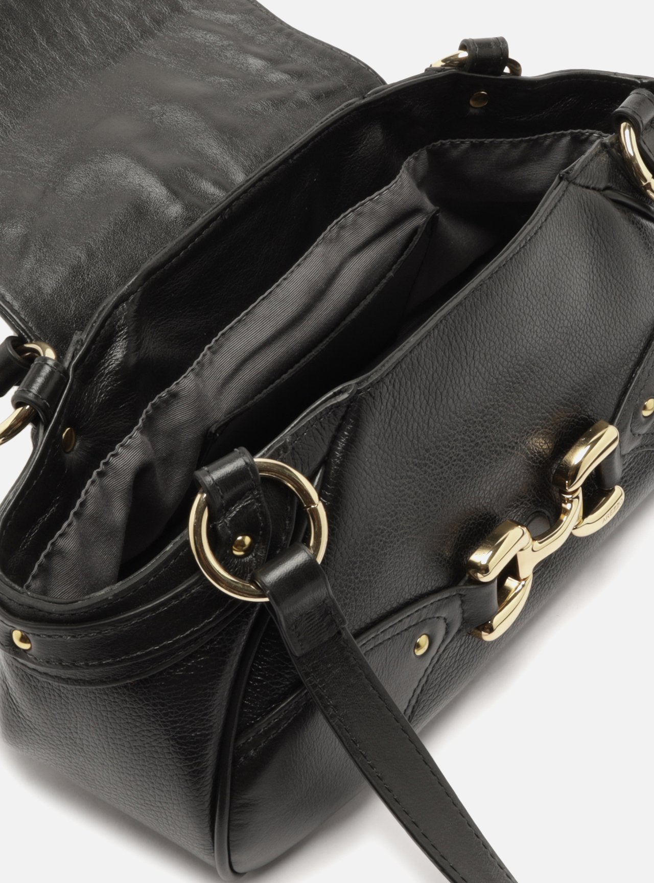 Bolsa Shoulder Preta Couro Média Metais — foto 4