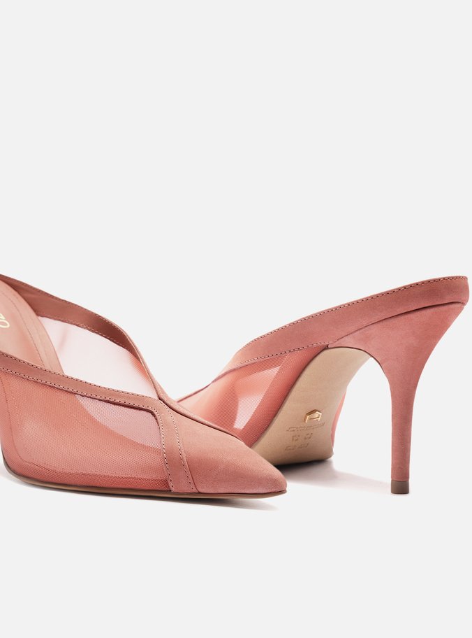 Mule Rosa Tela Salto Alto Fino V
