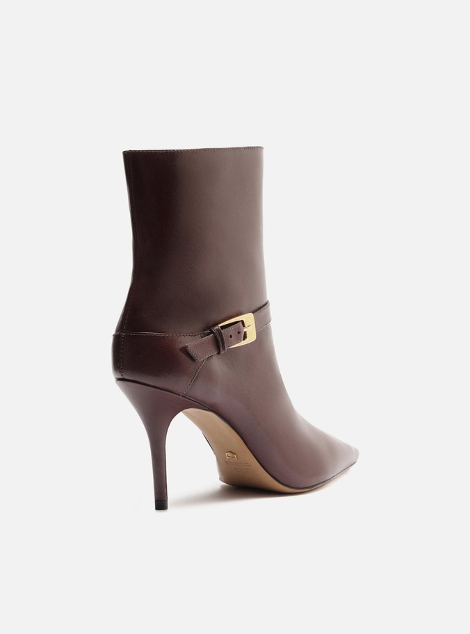 Bota Marrom Couro Cano Curto Tira Fivela