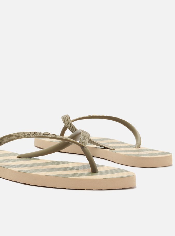 Chinelo de Dedo Bege e Verde Listras Brizza