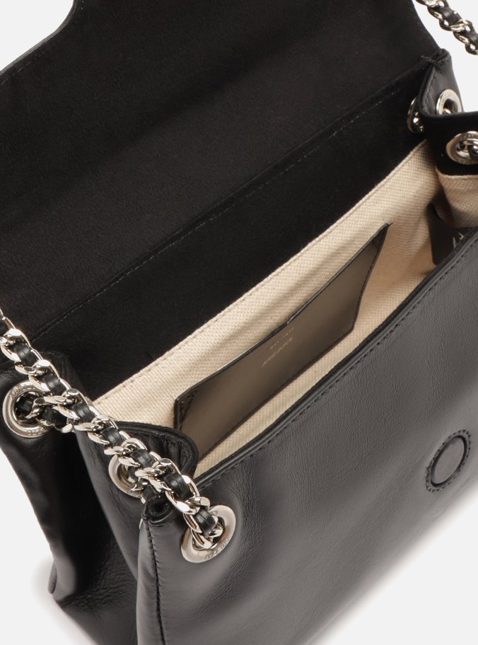 Bolsa Tiracolo Preta Couro Média Coração Metal