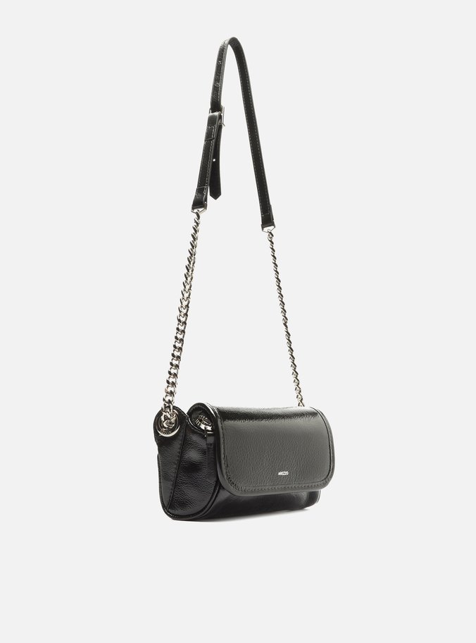 Bolsa Tiracolo Preta Couro Shine Pequena