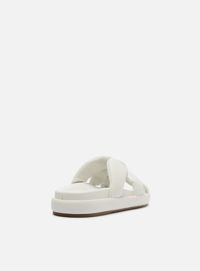 Rasteira Branca Couro Flatform Tiras Botão