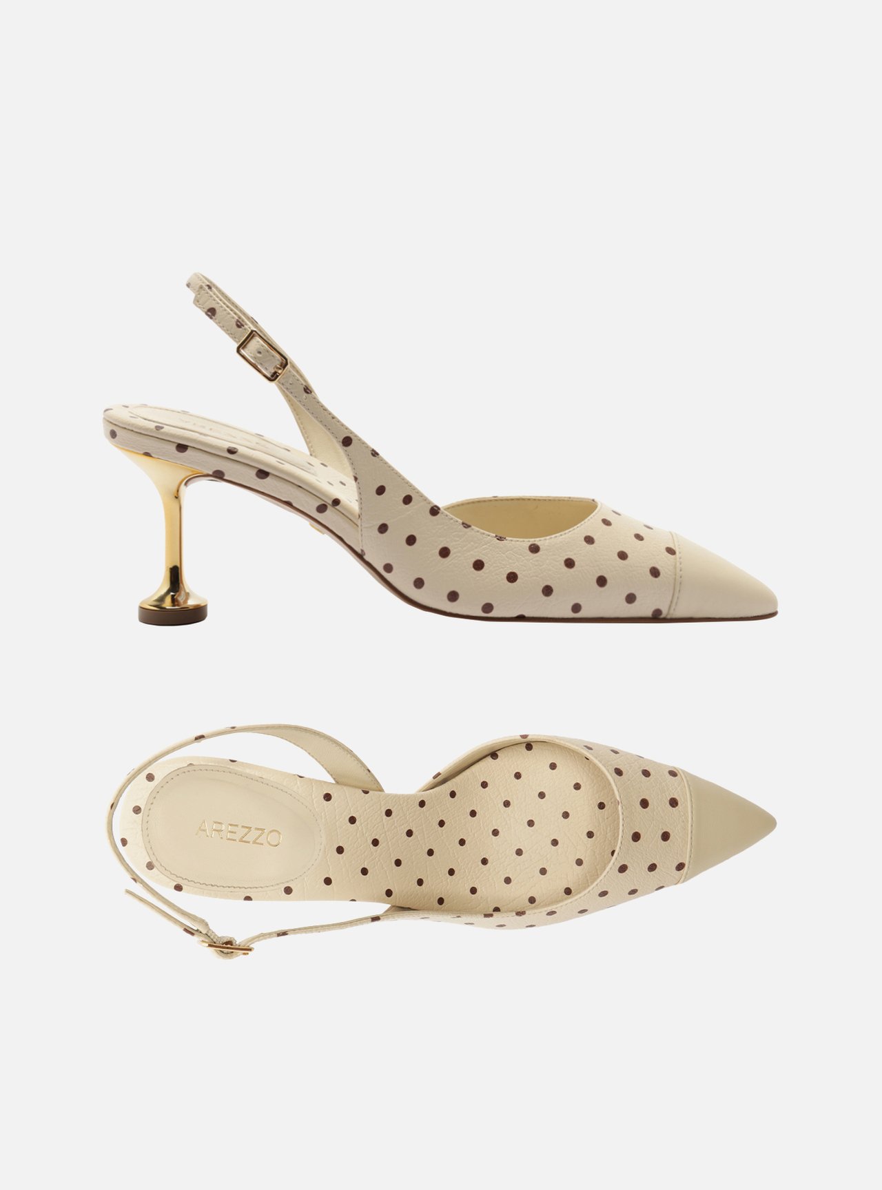 Scarpin Off White Poá Salto Médio Taça Slingback Marrom — foto 5