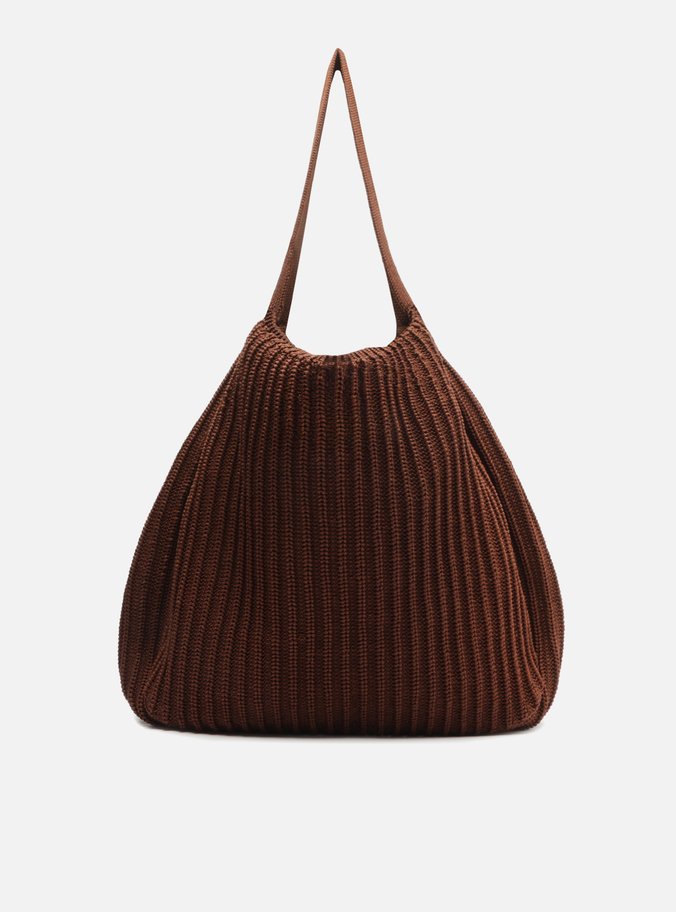 Bolsa Shopping Crochê Marrom Grande Brizza