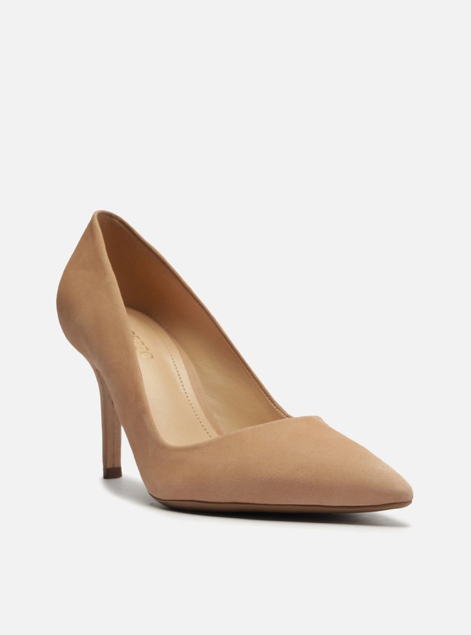Scarpin Nude Nobuck Salto Fino Bico Fino