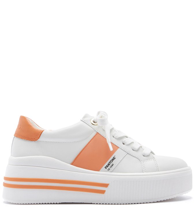 PANTONE | Tênis Couro Feminino Branco Stripe Laranja