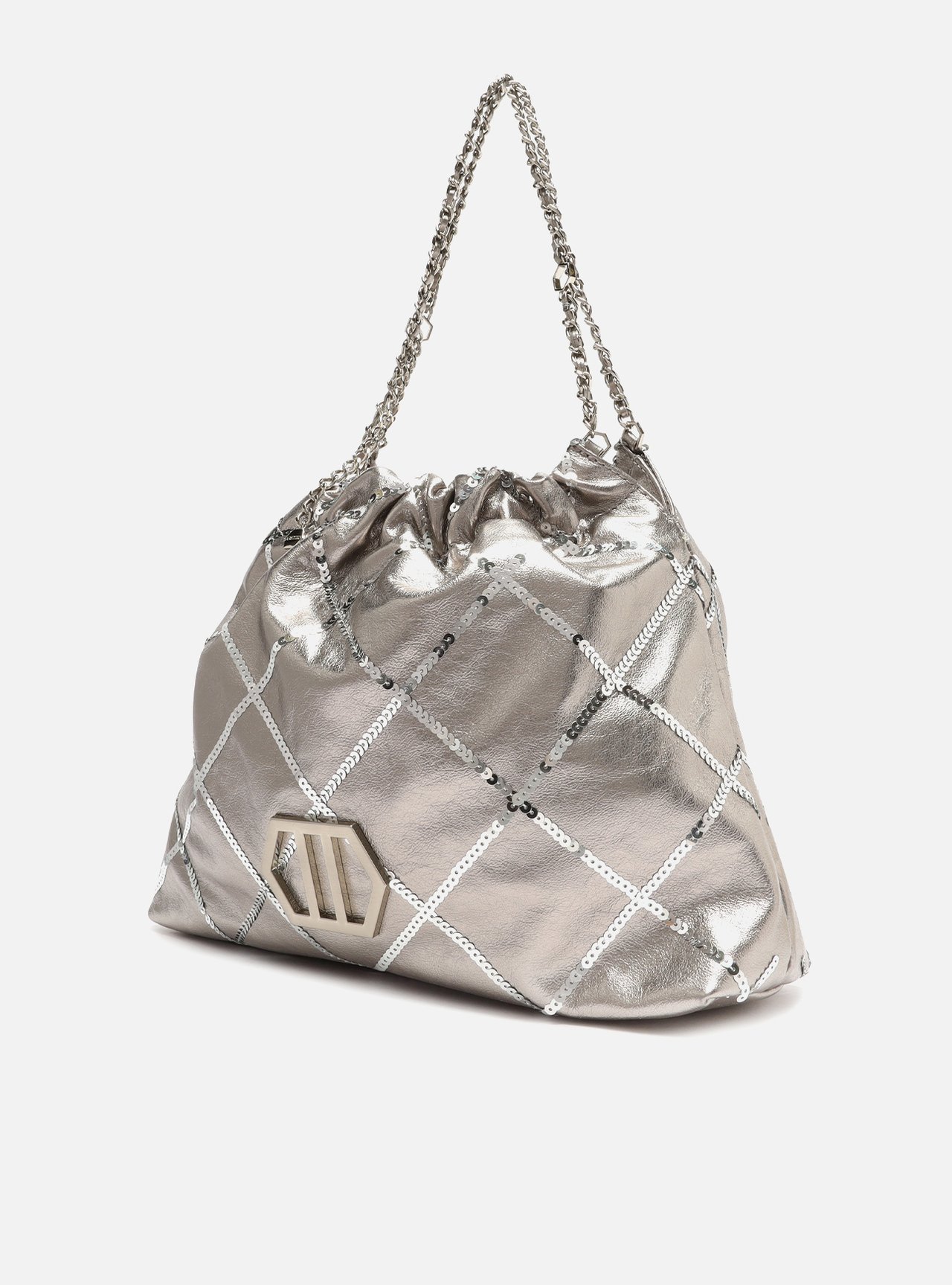 Bolsa Hobo Prateada Couro Grande Matelassê Corrente — foto 2
