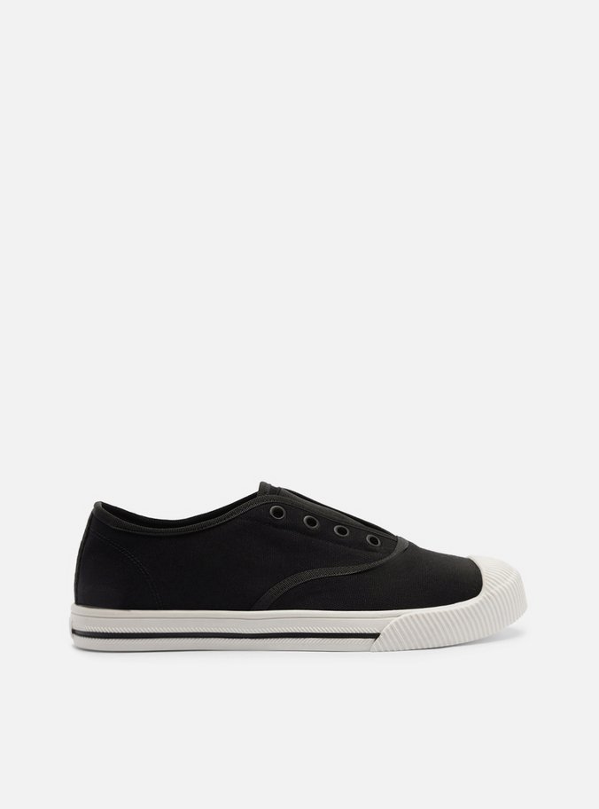 Tênis Slip On Preto Lona Elástico