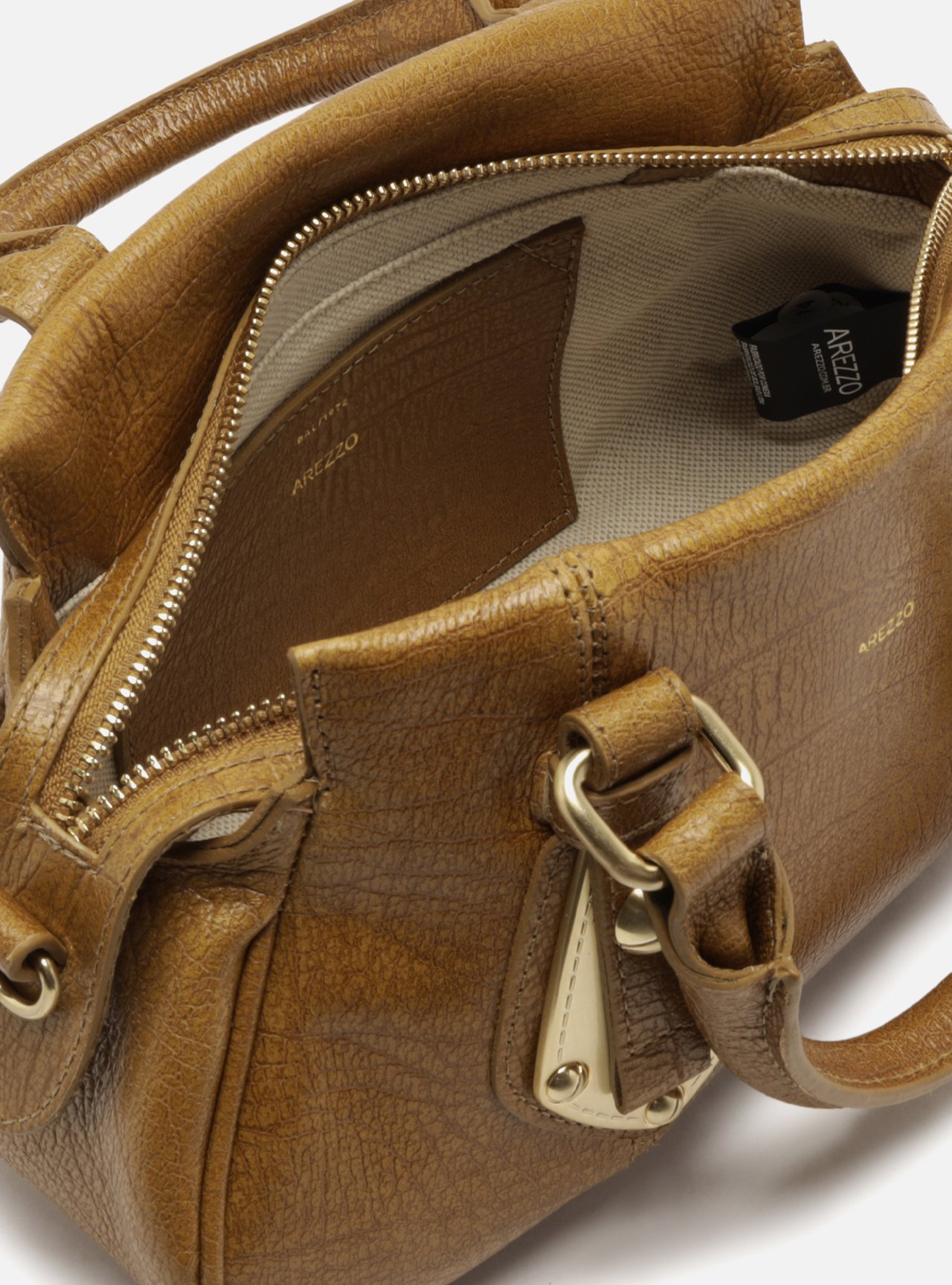 Bolsa Tote Marrom Couro Pequena Metais — foto 4