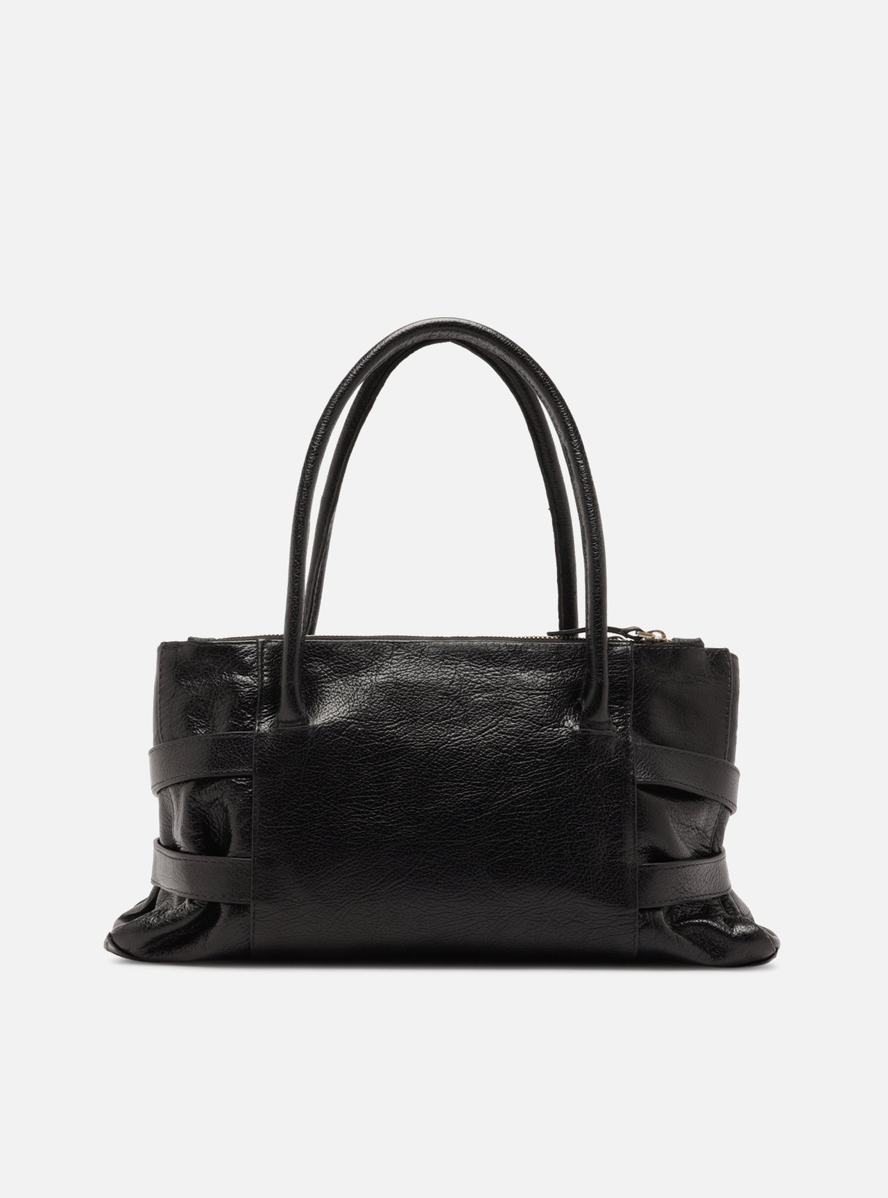 Bolsa Shoulder Preta Couro Grande Fivelas Douradas — foto 3