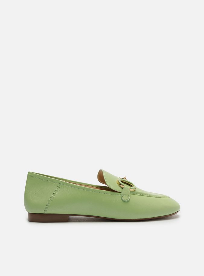 Mocassim Verde Couro Bridão Metálico