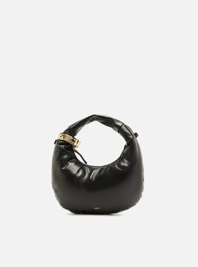 Bolsa Hobo Preta Couro Pequena Metais