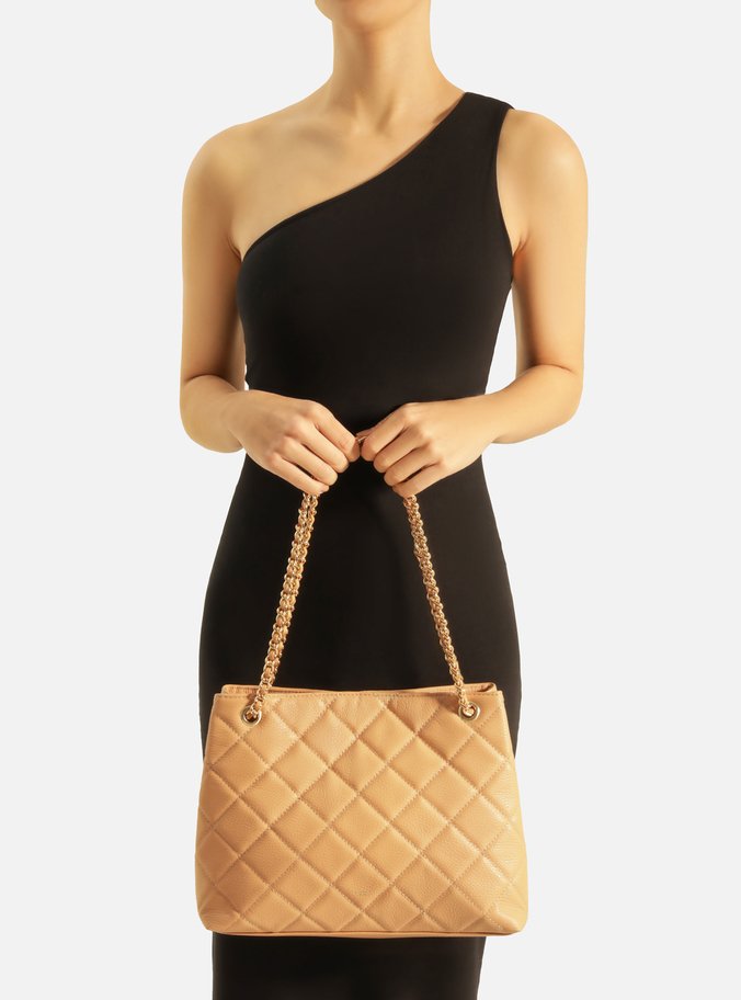 Bolsa Tote Nude Couro Matelassê Média