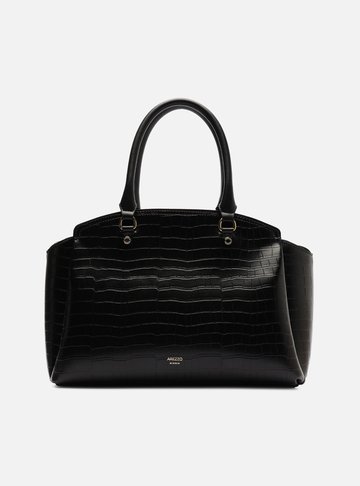 Bolsa Tote Preta Croco Grande Textura