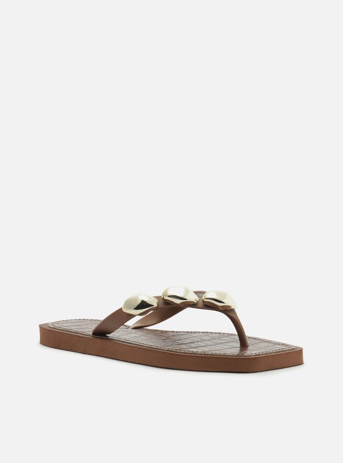 Chinelo de Dedo Marrom Croco Square Metais