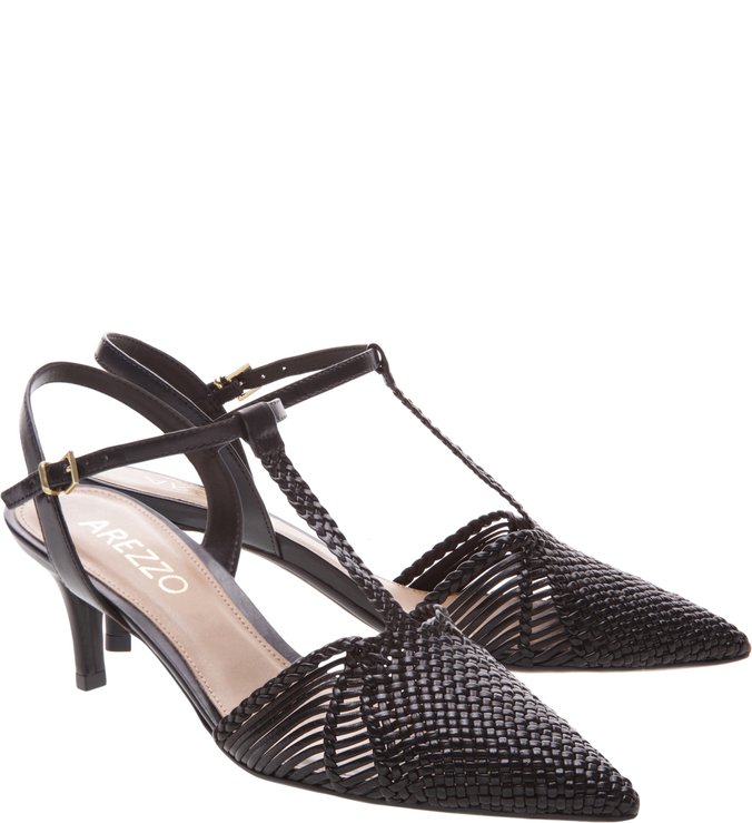 Scarpin Aberto Tran ado Bico Fino Preto
