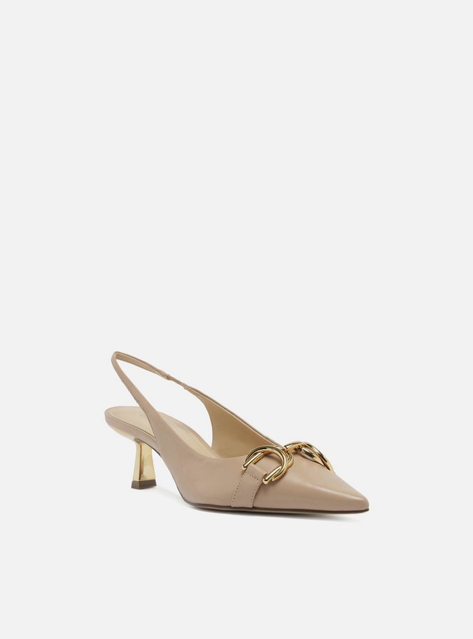 Scarpin Nude Snake Bico Fino Slingback Bridão
