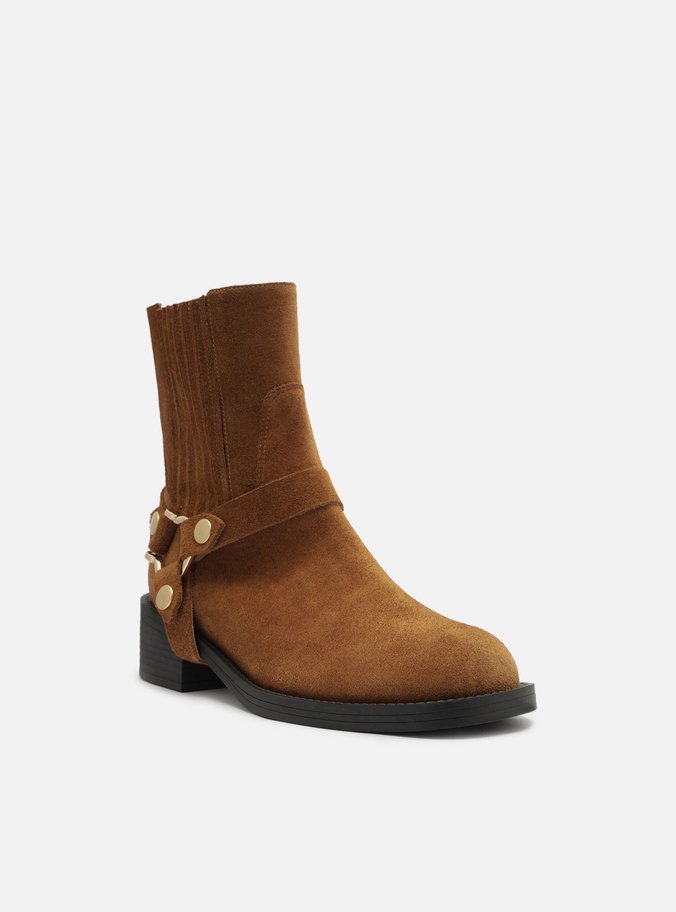 Bota Marrom Camurça Cano Curto Bloco Metal Biker