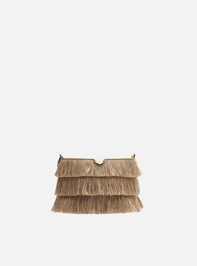 Bolsa Clutch Dourada Couro Franjas