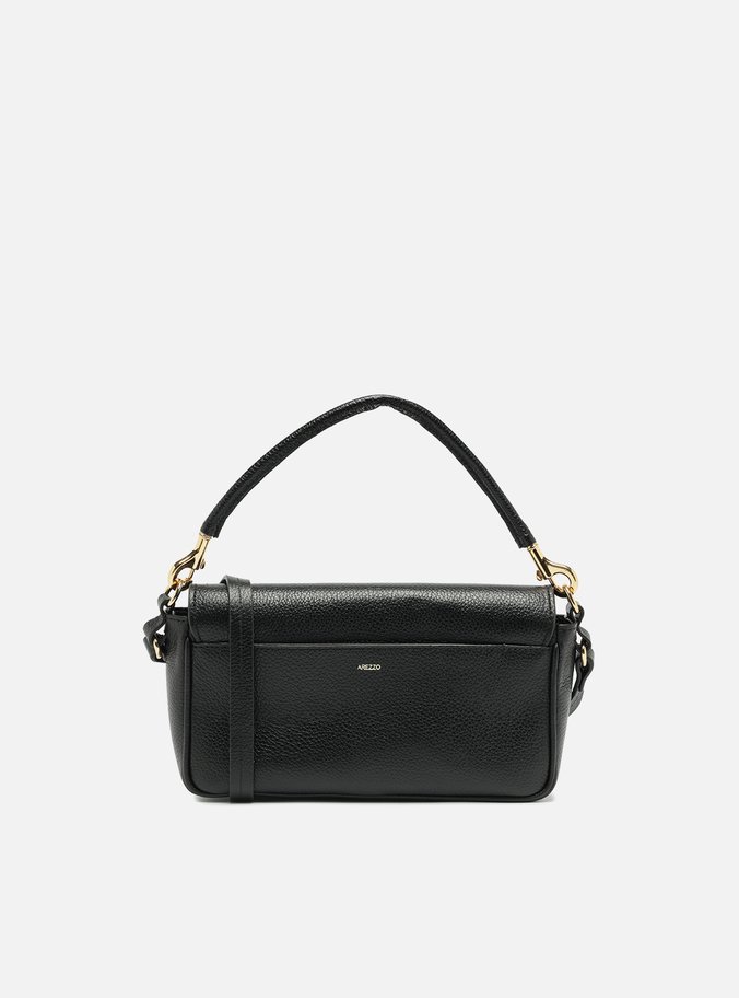 Bolsa Tiracolo Preta Couro Média Detalhe Moeda