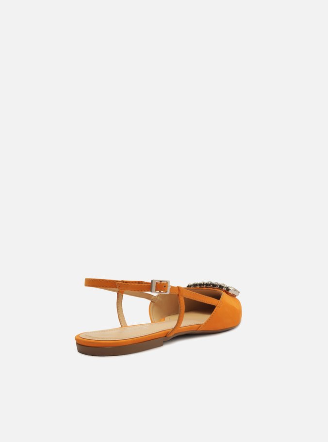 Sapatilha Laranja Nobuck Bico Fino Slingback Pedraria
