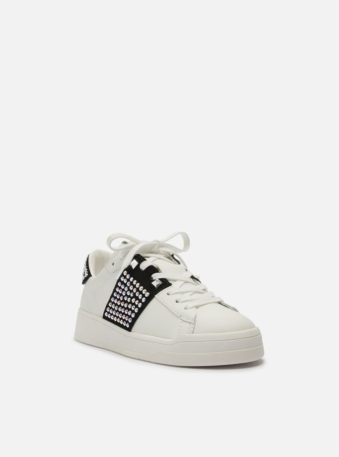 Tênis Branco Couro Detalhe Lateral Preto
