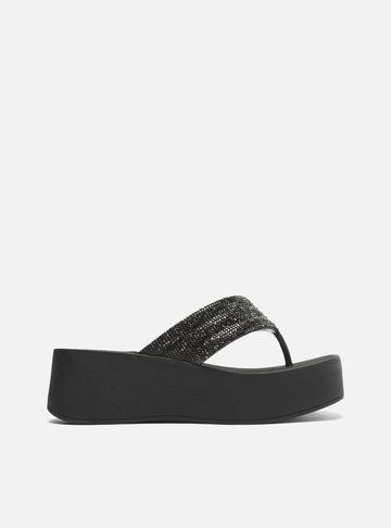 Tamanco Preta Flatform Lulu Strass