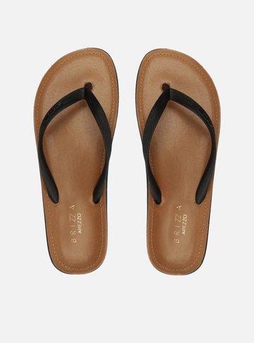 Chinelo de Dedo Preto Palmilha Marrom