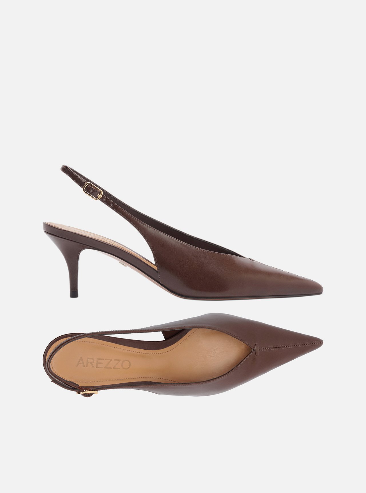 Scarpin Marrom Couro Slingback Salto Baixo Fino — foto 5