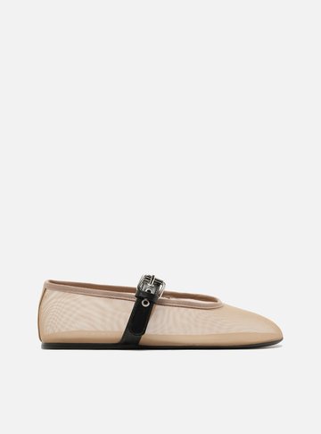 Arezzo — Sapatilha Nude Bico Redondo Fivela Tira Preta
