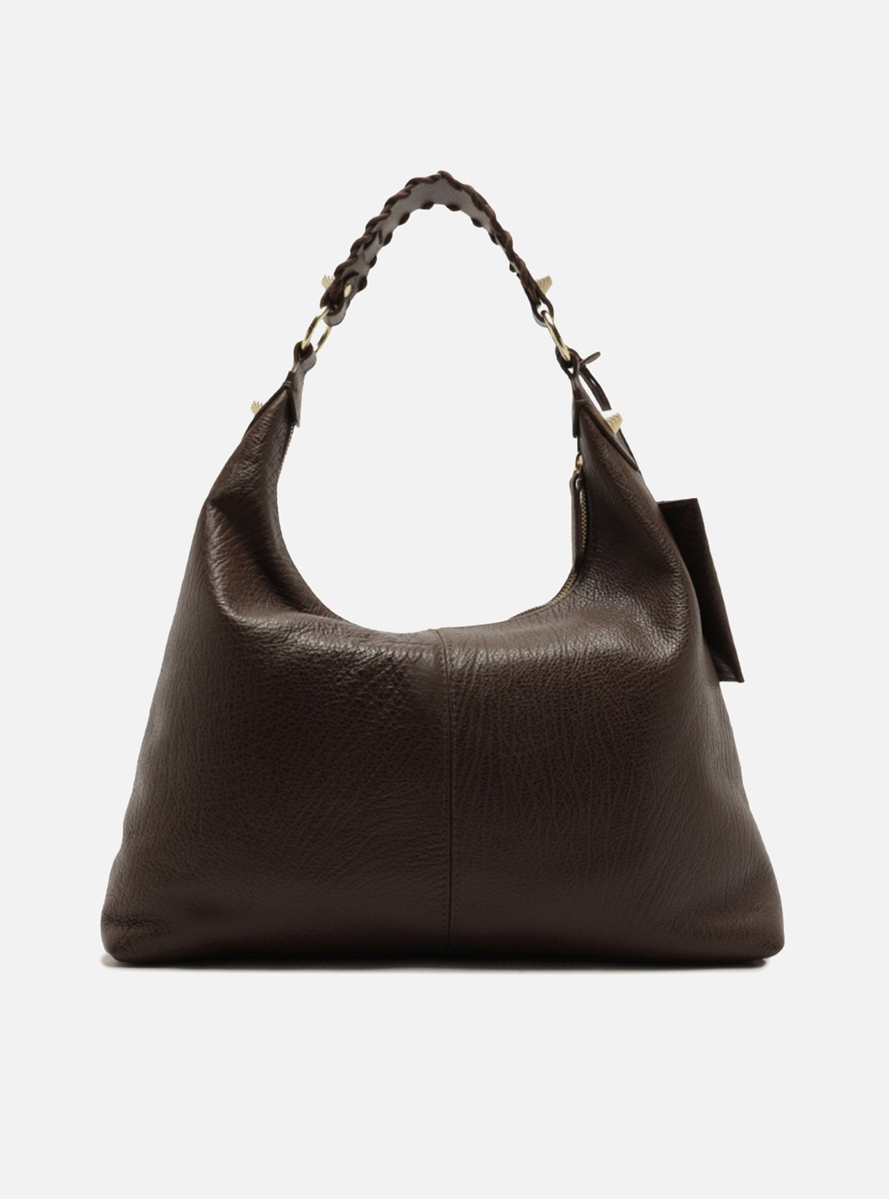 Bolsa Hobo Marrom Couro Média Alça Tressê — foto 3