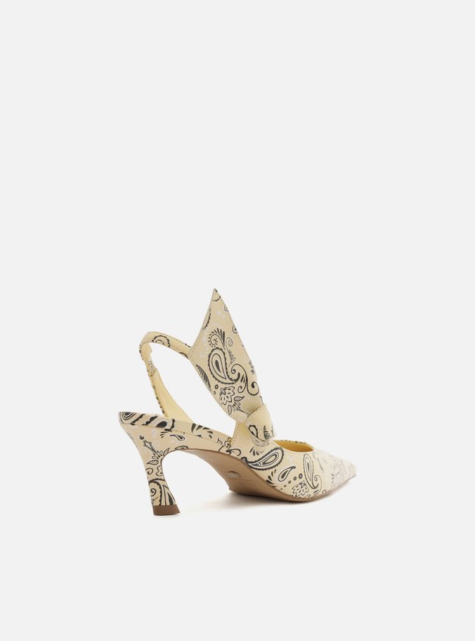 Scarpin Amarelo Paisley Salto Baixo Slingback Livia
