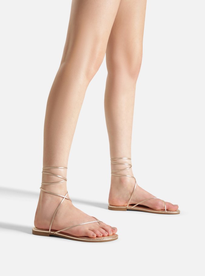 Sandália Rasteira Dourada Slim Amarração