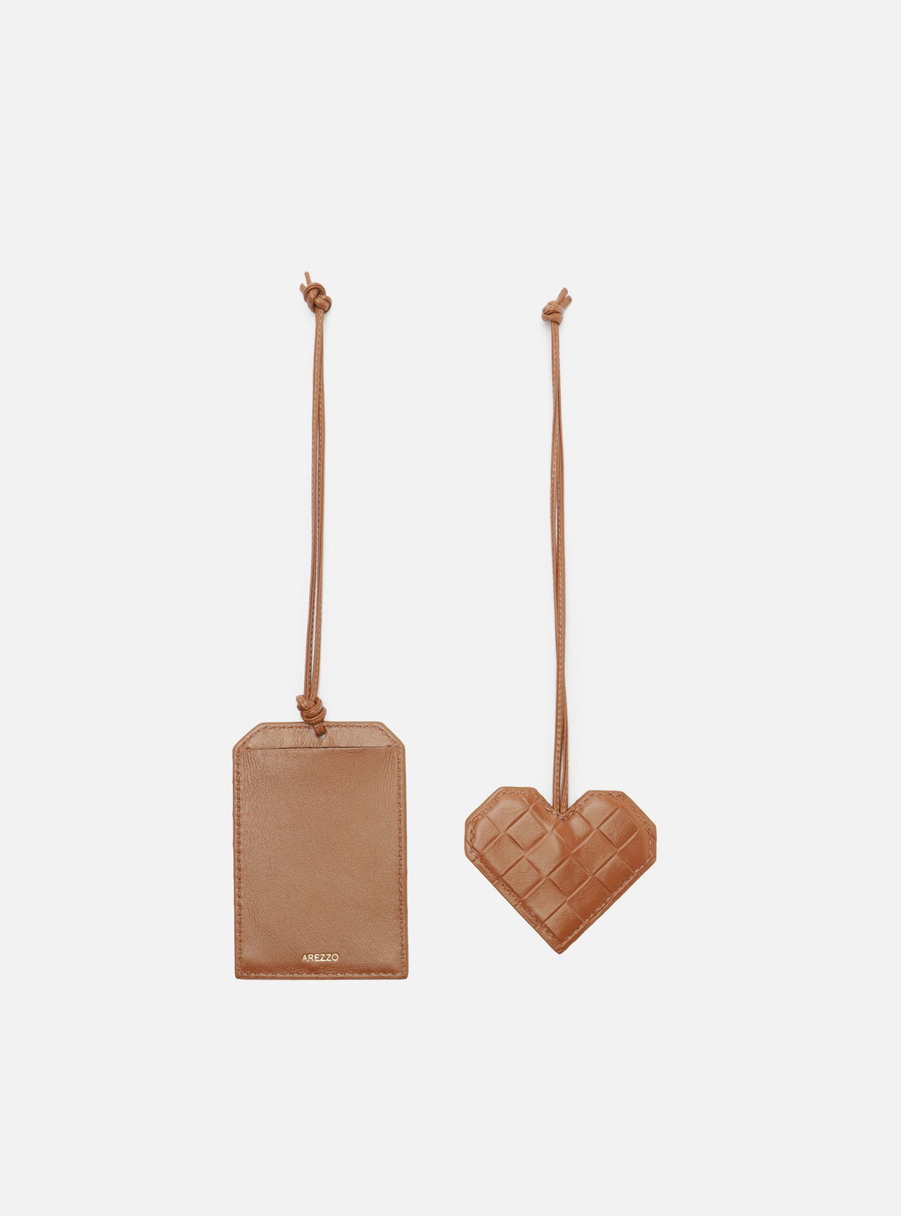 Acessório Bag Charm Marrom Couro Tressê Coração — foto 2