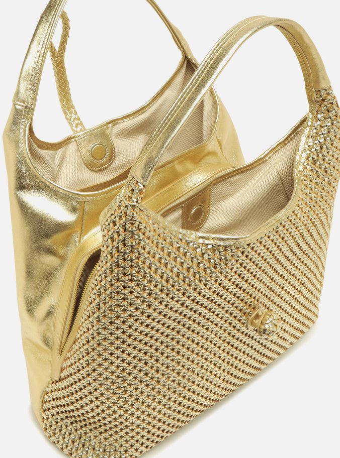 Bolsa Hobo Dourada Couro Grande Tressê Lenny