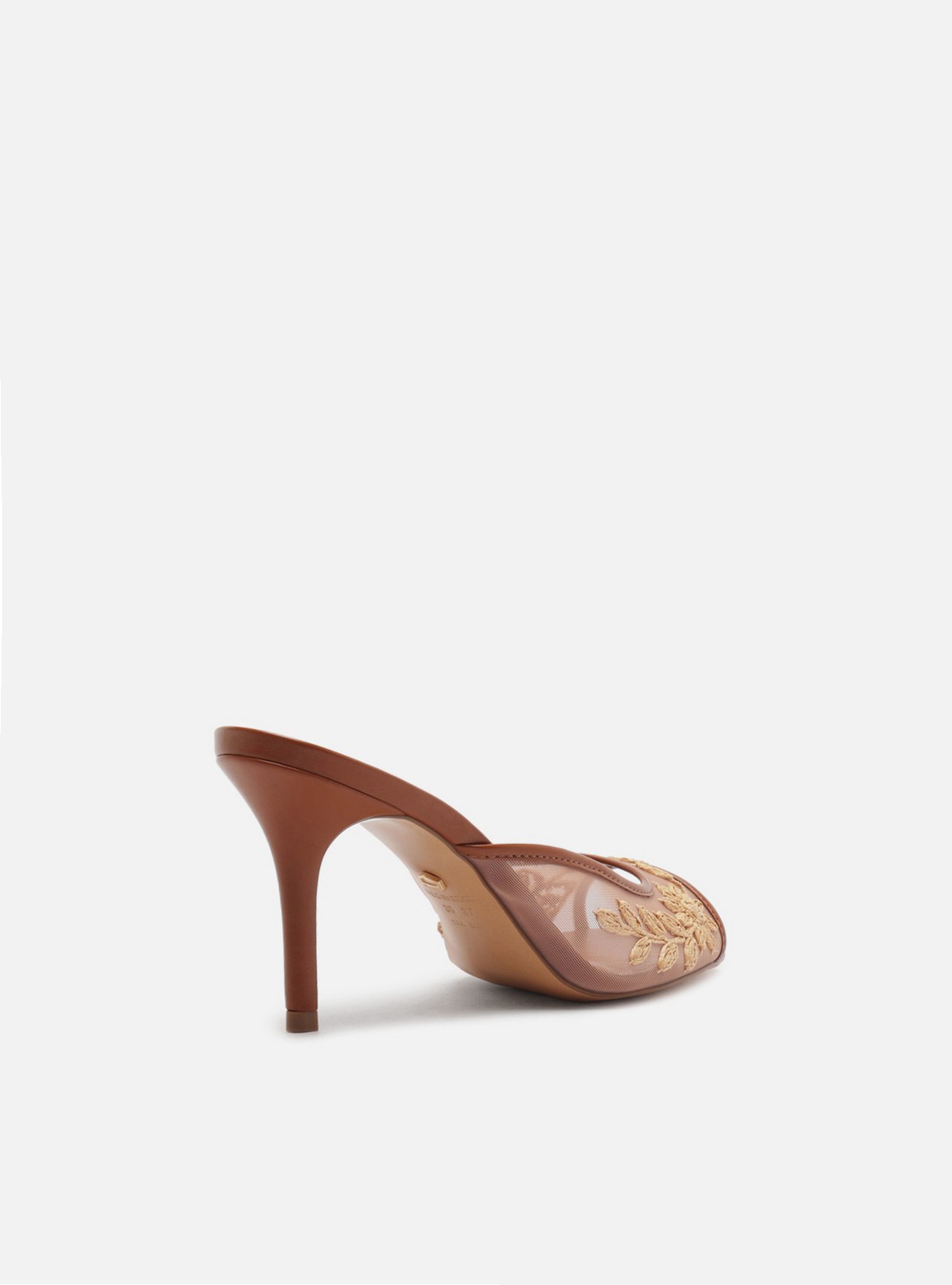Mule Marrom Salto Fino Tule Bordado — foto 3