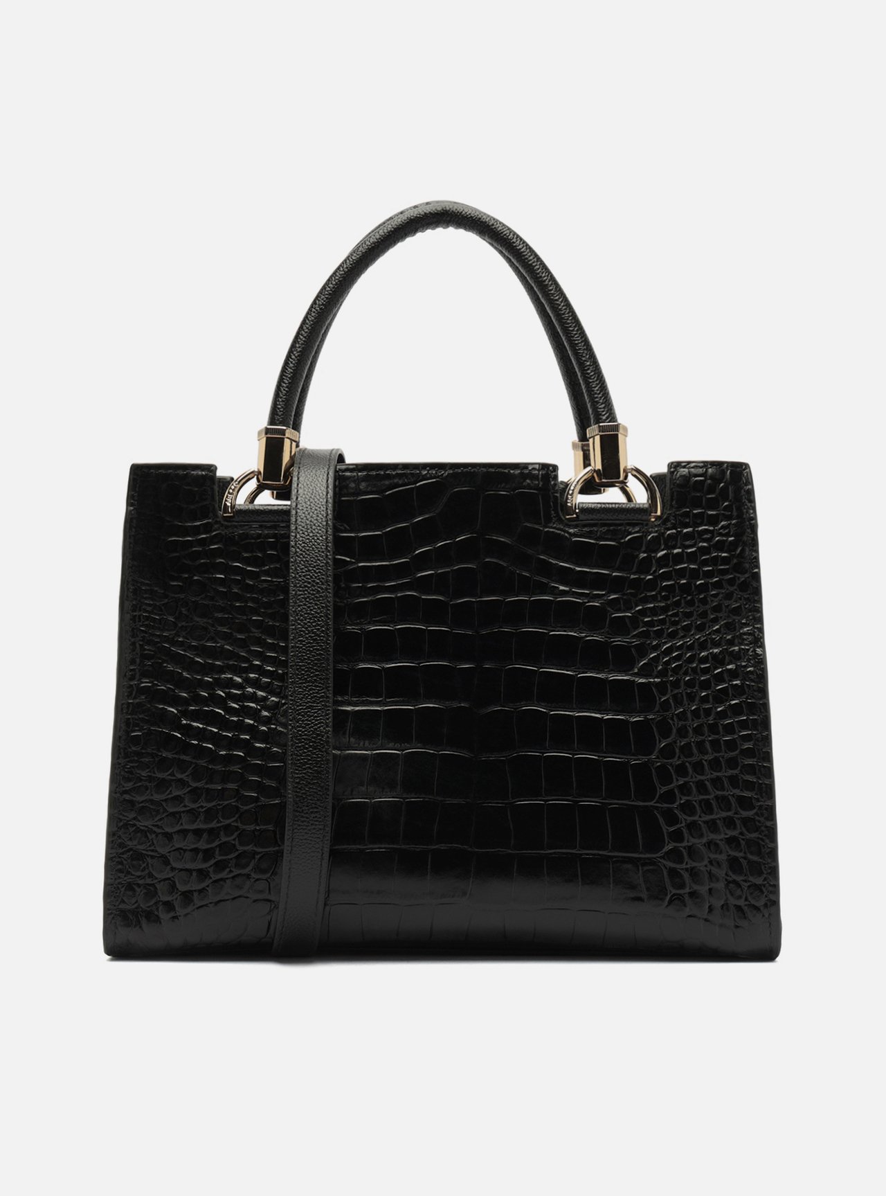 Bolsa Tote Preta Couro Grande Croco — foto 3
