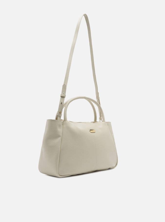 Bolsa Tote Branca Couro Grande Tag Metal