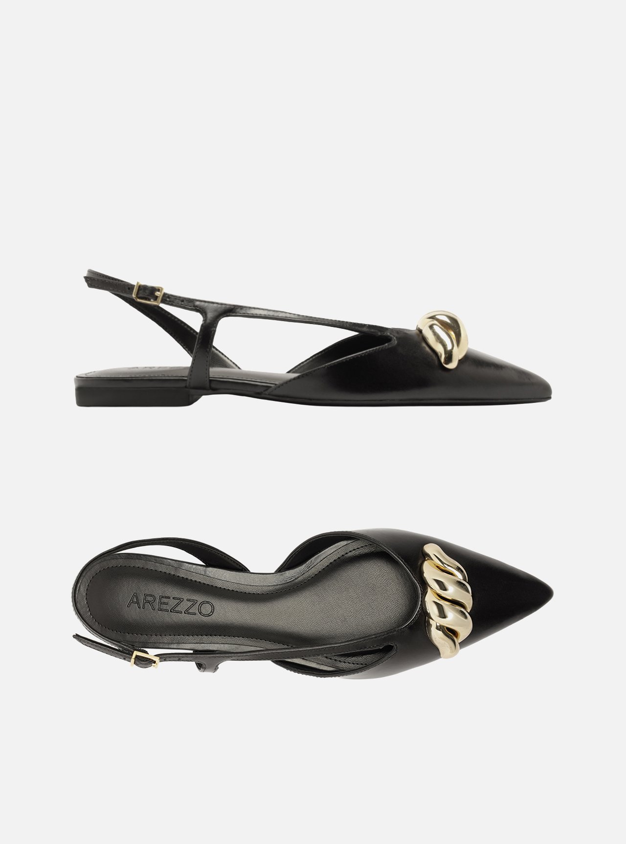 Sapatilha Preta Couro Bico Fino Slingback — foto 6
