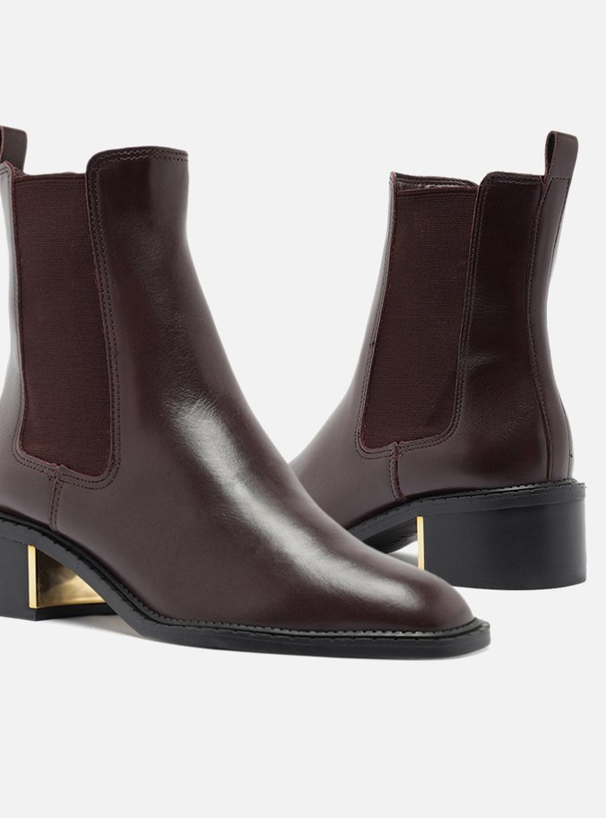 Bota Marrom Couro Cano Curto Elástico Metal