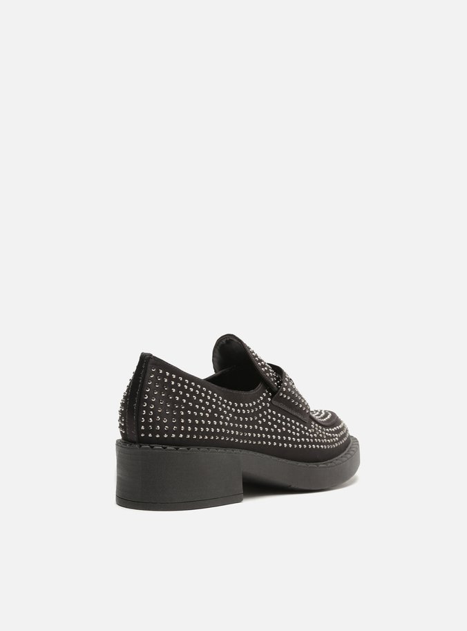 Mocassim Preto Cetim Strass Bico Redondo