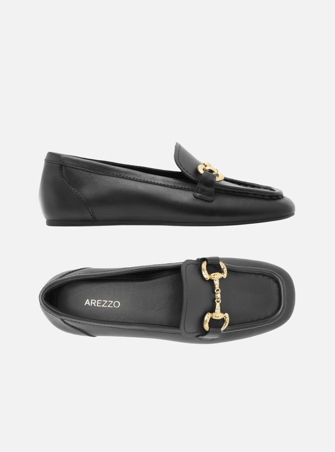 Mocassim Preto Couro Bico Quadrado Bridão