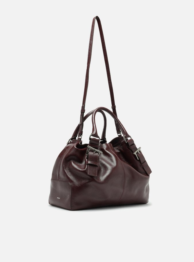 Bolsa Tote Vermelha Couro Grande Fivelas